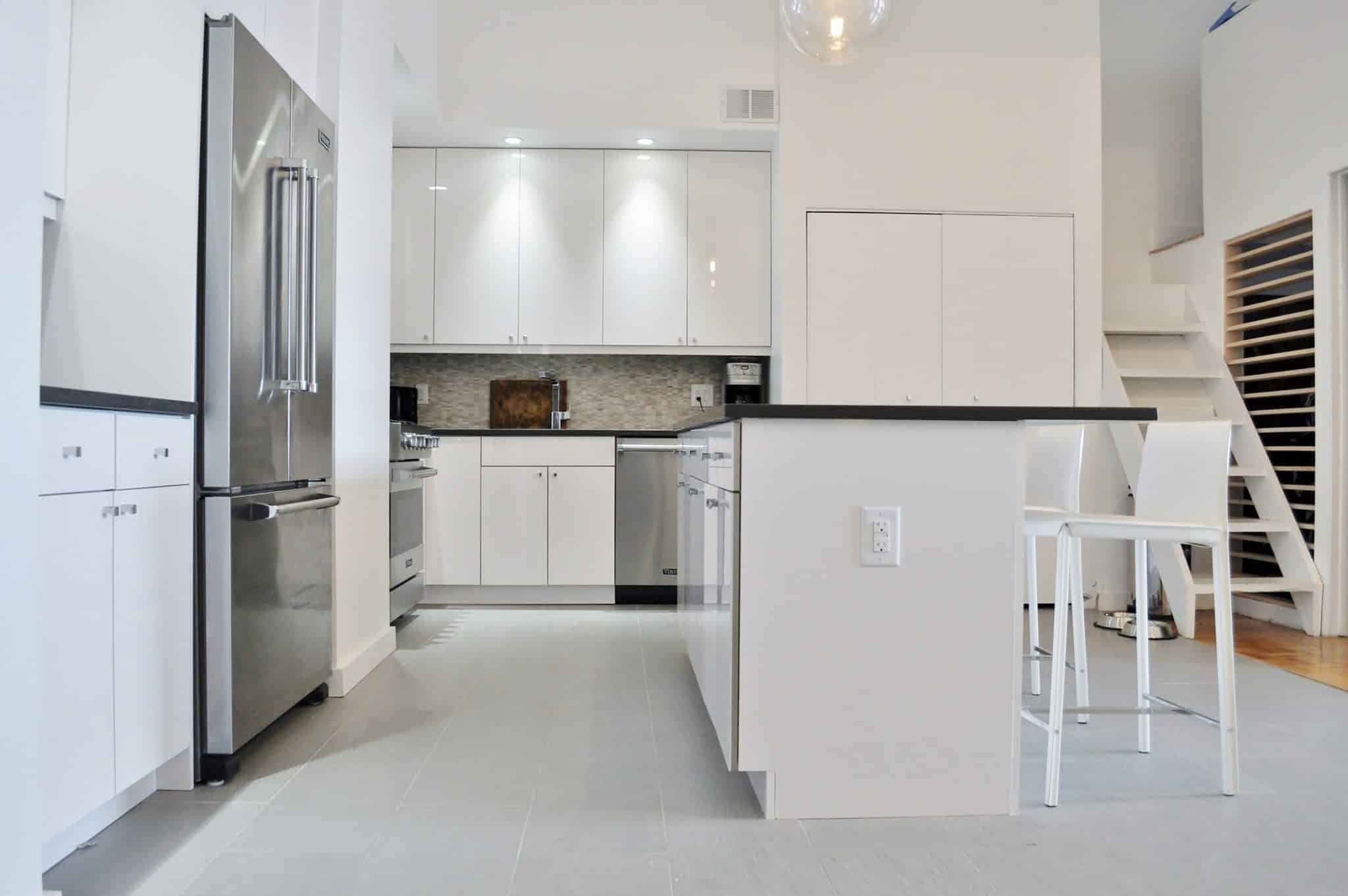 Shiny & Chic White, Contemporary NYC Kitchen (Before & After)