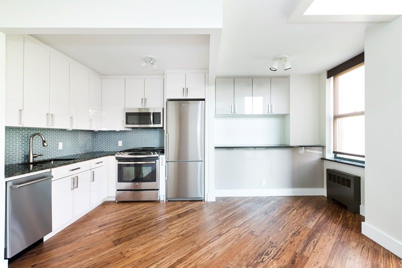 white kitchen with metallic elements