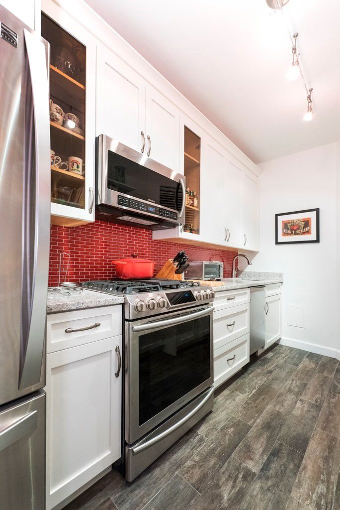 modern kitchen with microwave venting system