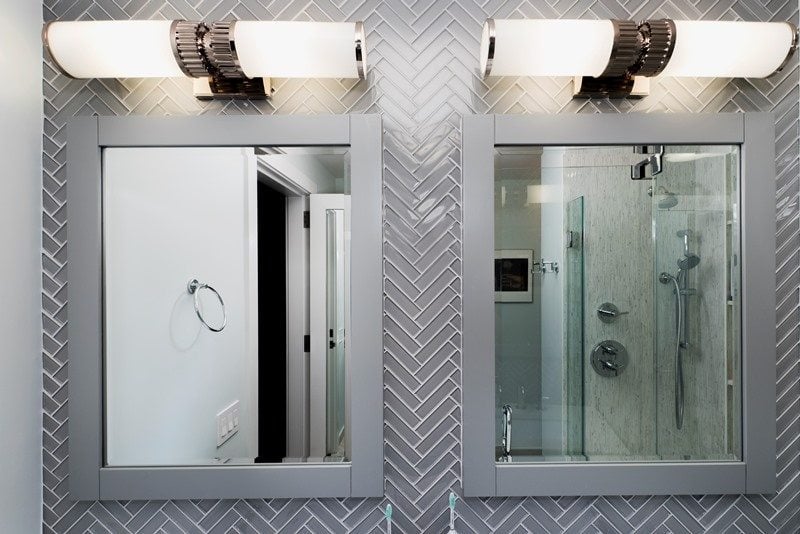 bathroom with herringbone & chevron tile patterns