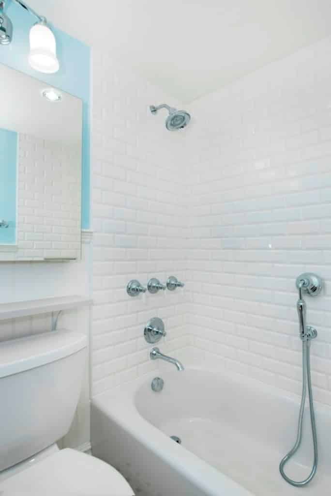 Large White Subway Tiles In Shower Cottage Bathroom