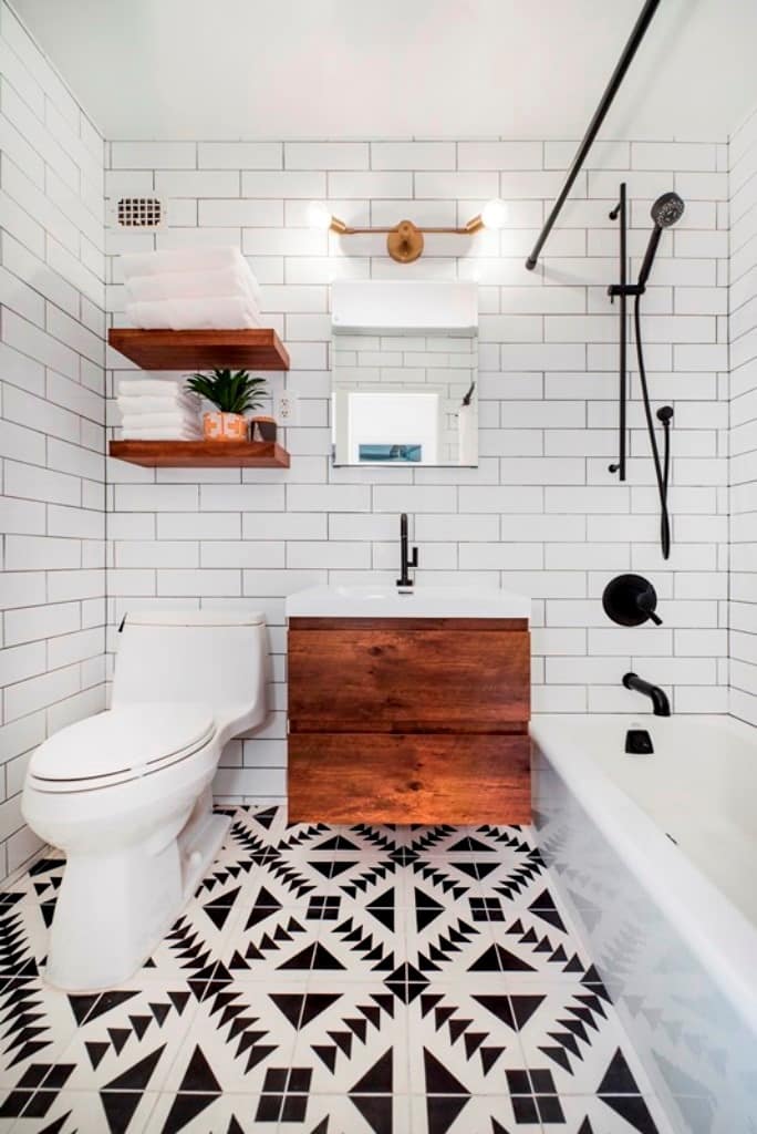 White Tile with Dark Grout in bathrooms