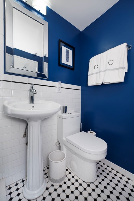 white and blue bathroom