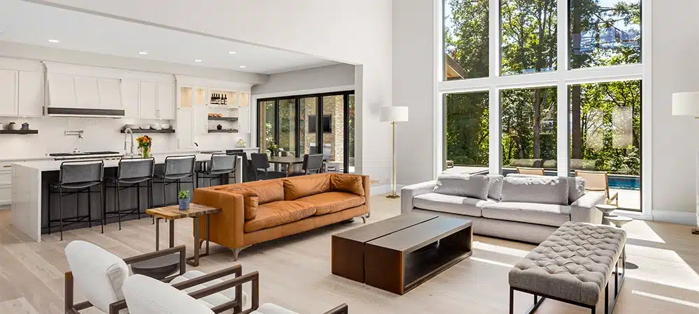 open concept kitchen with living room