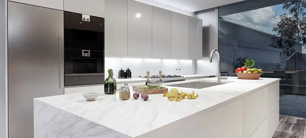 new countertop, cabinets and appliances for kitchen