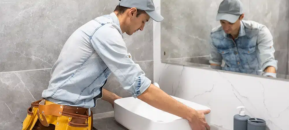 plumber adding second sink in bathroom