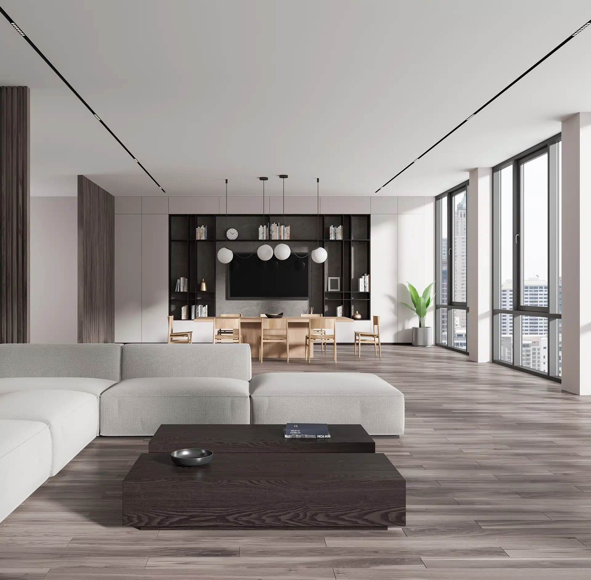 Elegant Home Living Room Interior With Lounge Zone And Sofa