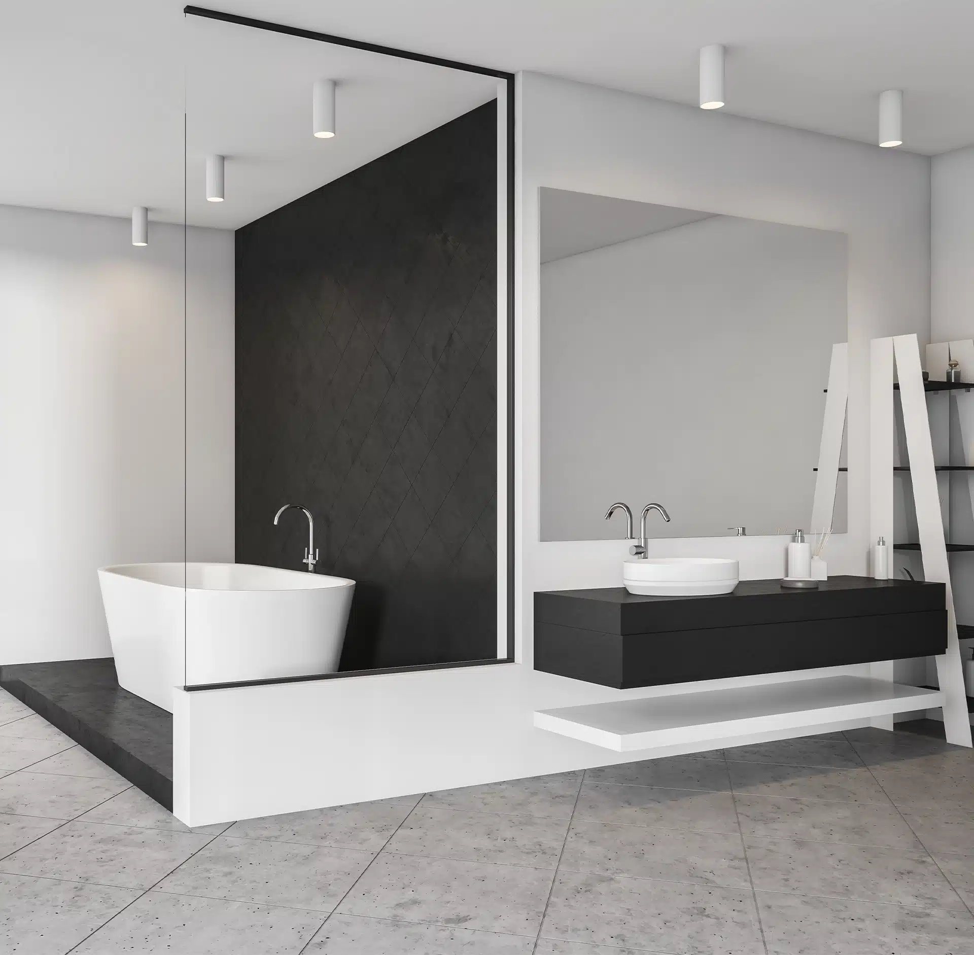 White Bathing Room Interior With White Bathtub