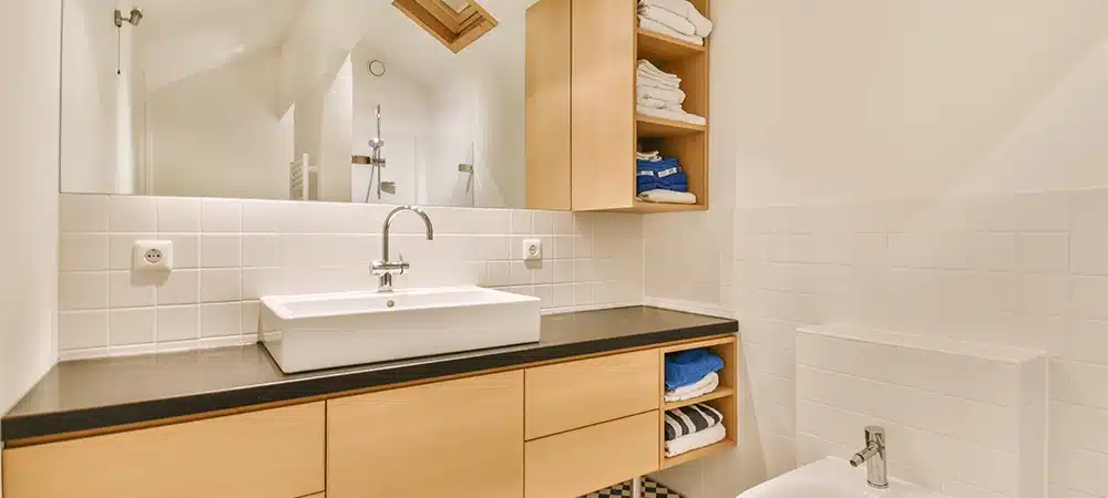 Bright elegant bathroom interior in a luxury house