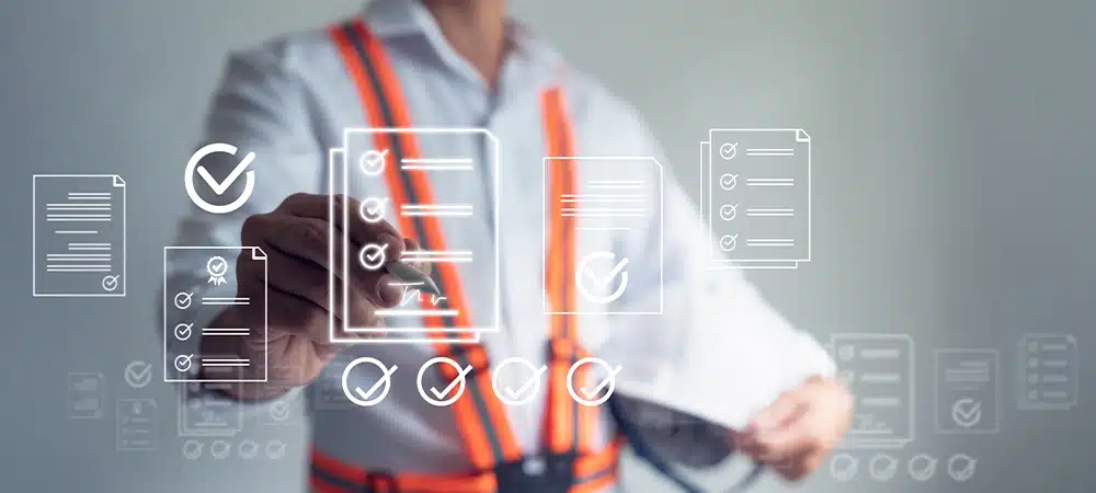 Engineer approves Project Online Approved buildings permit concept with approved residential building project, Construction project inspection