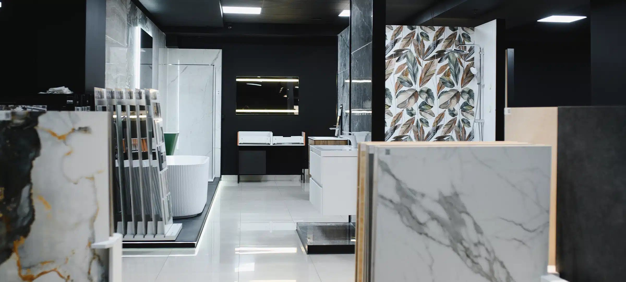 Modern Ceramic tiles Display in the Luxury Shopping Mall. Shopping Mall sell ceramic materials tile.