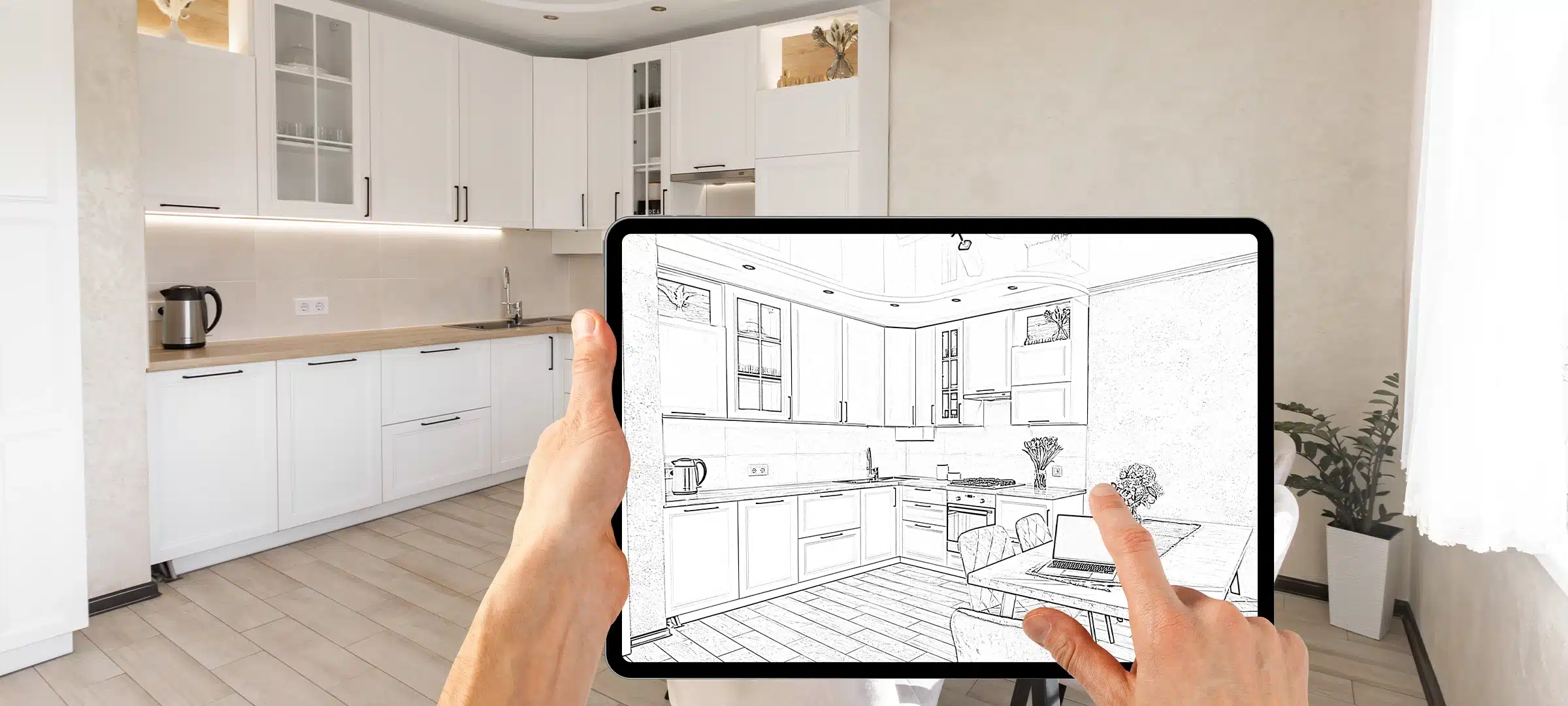 interior layout plan on tablet computer