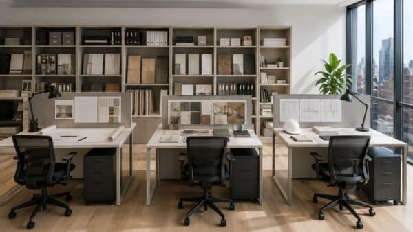 Professional renovation workspace representing design, planning, and project management roles.