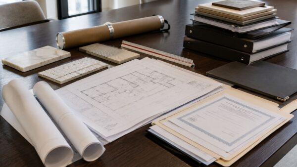 Professionally organized alteration agreement package with architectural drawings and renovation documentation prepared for board review.
