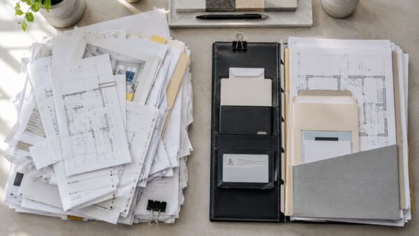 Organized renovation board package beside incomplete paperwork illustrating common co-op approval mistakes.